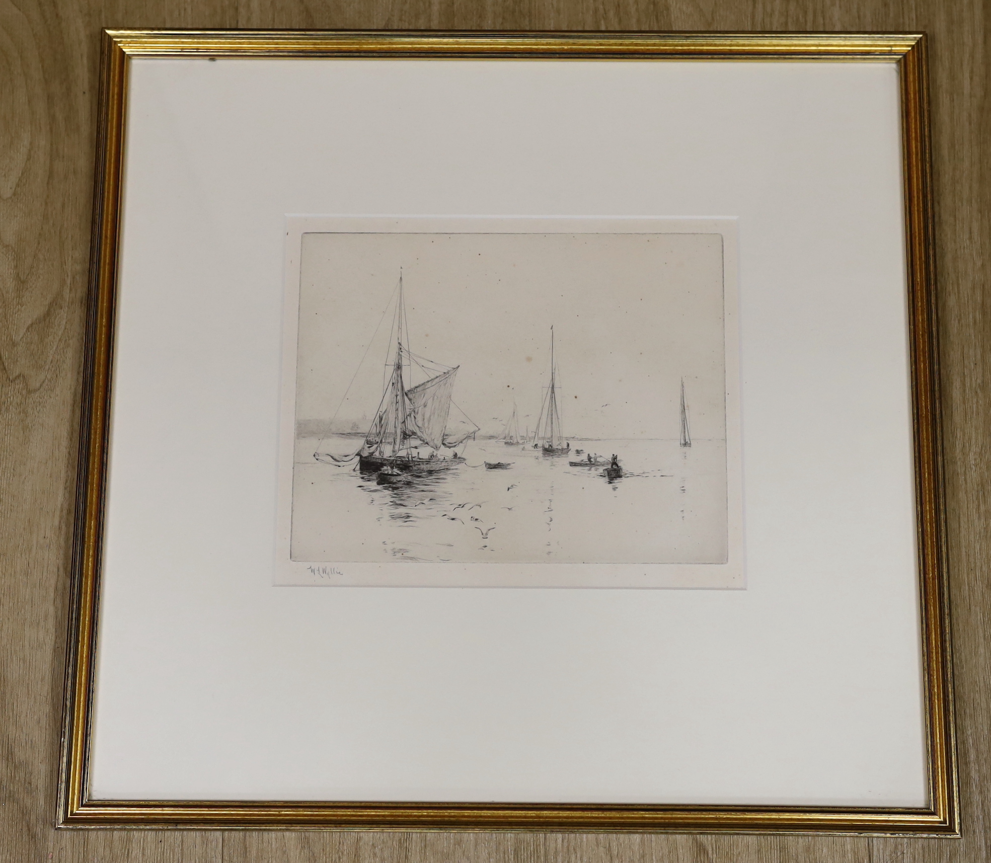 William Lionel Wyllie (1851-1931), etching, 'Fishing boats', signed in pencil, 22 x 27cm